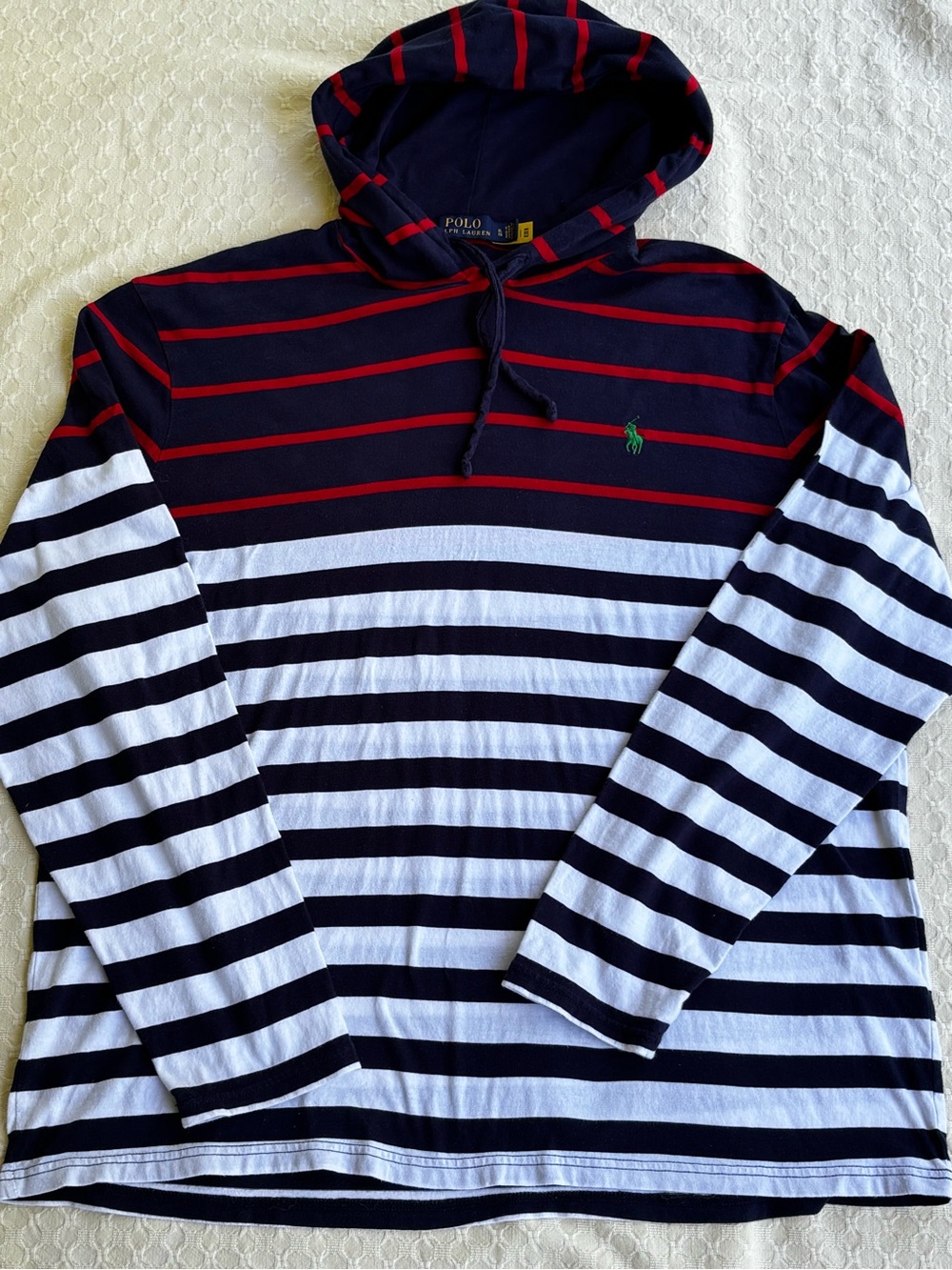 Polo by Ralph Lauren Navy, White & Red Striped Hooded Sweater
